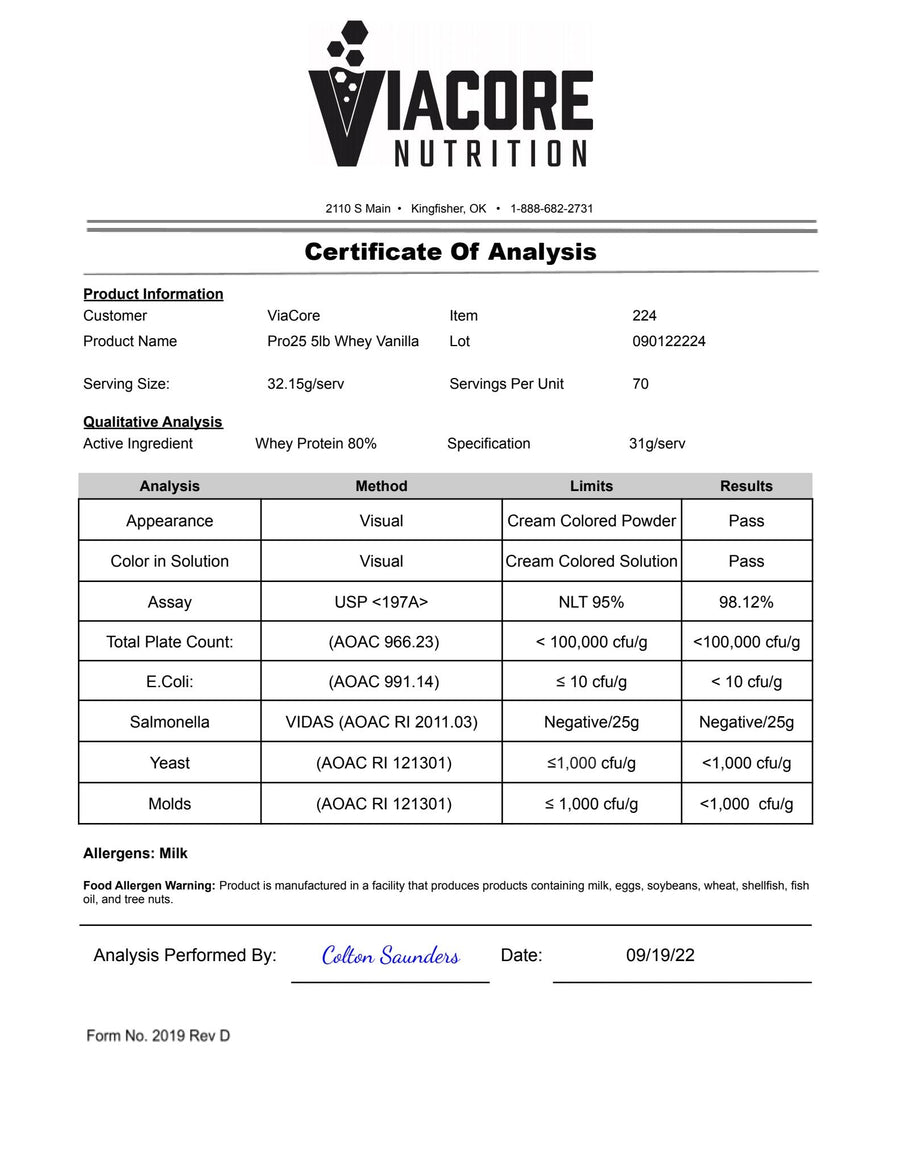 Fuel+ – Whey Protein (Vanilla, 5lb) certificate