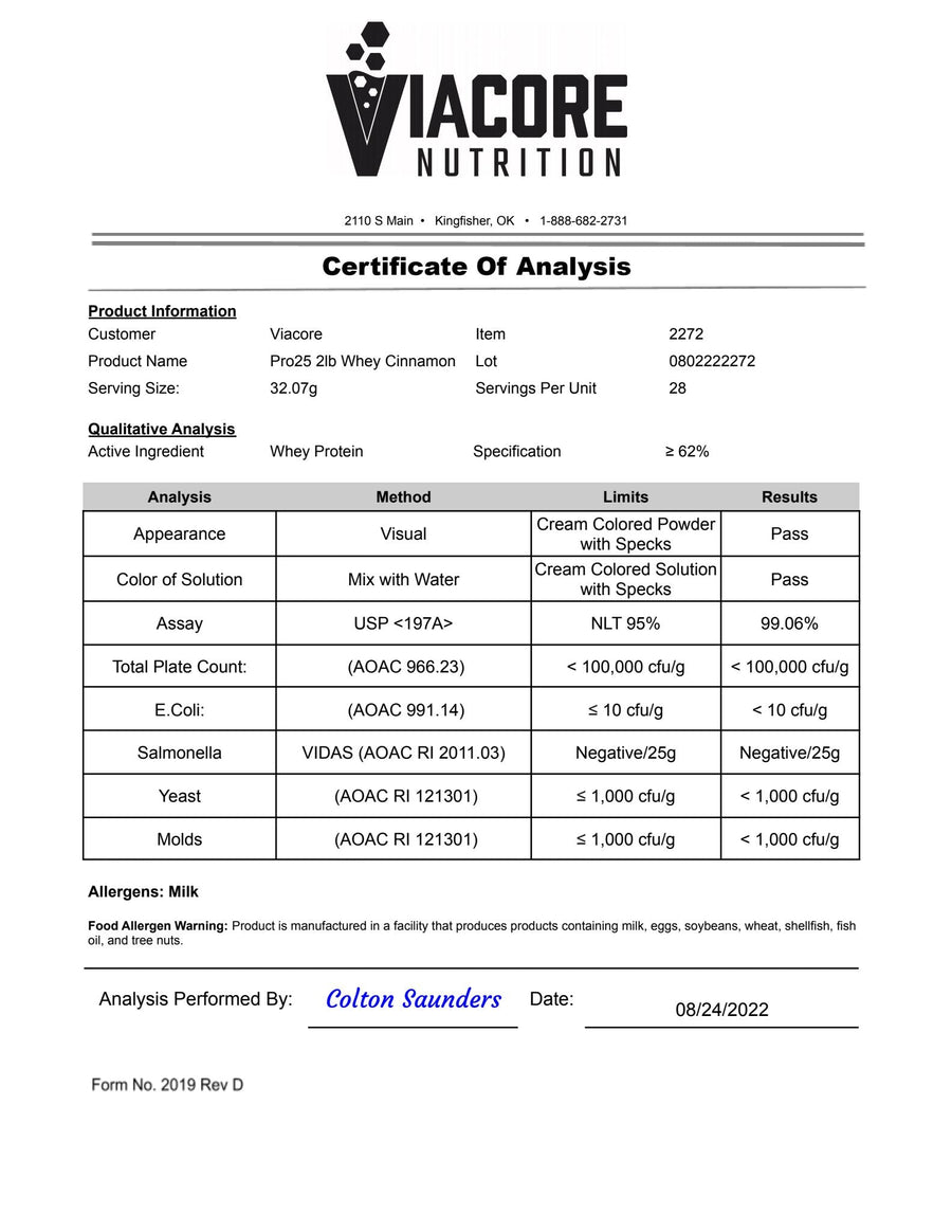 Fuel – Whey Protein (Cinnamon Swirl, 2lb) certificate