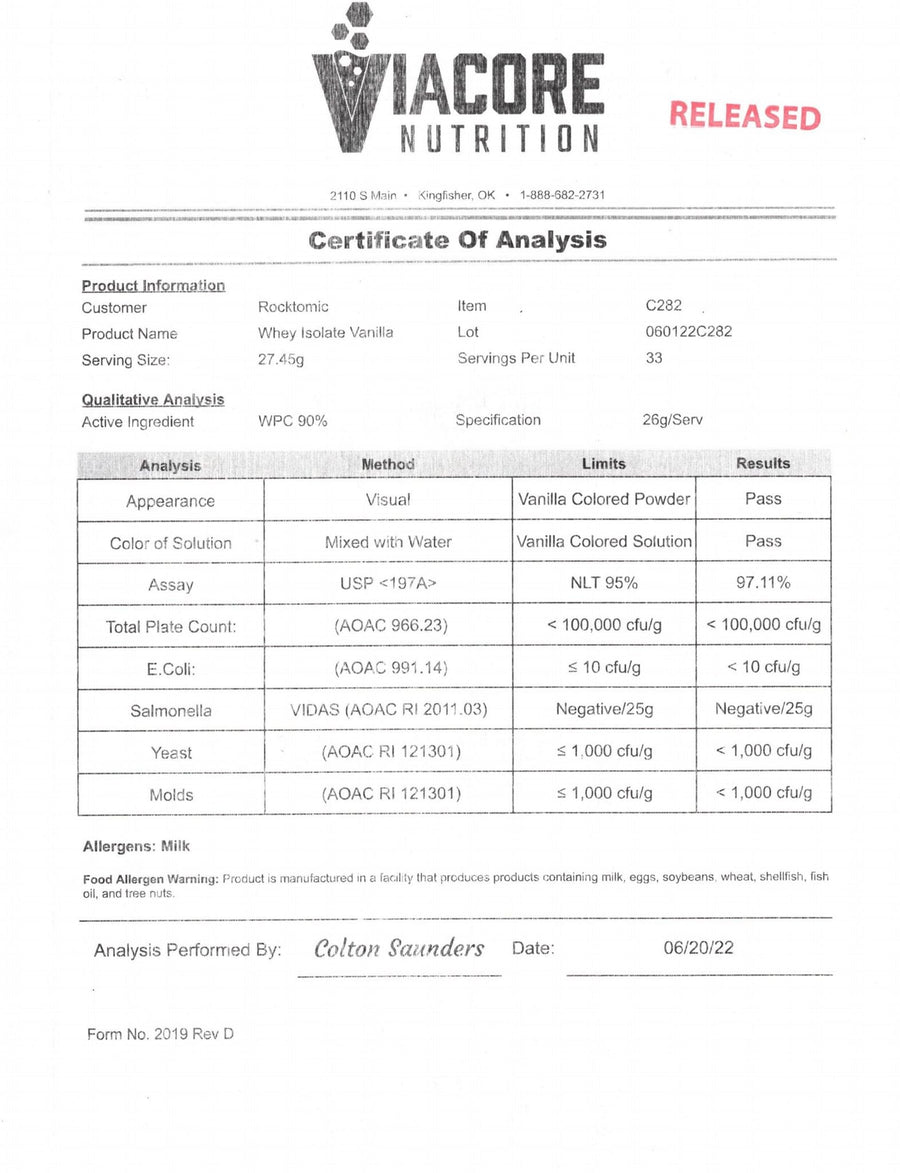 Fuel – Whey Isolate Protein (Vanilla, 2lb) certificate