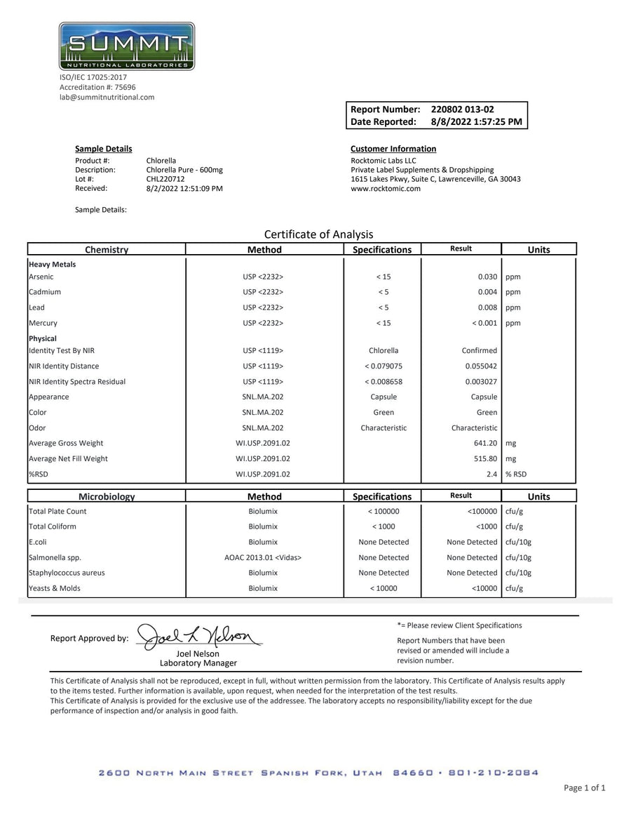 Cleanse – Chlorella Detox certificate