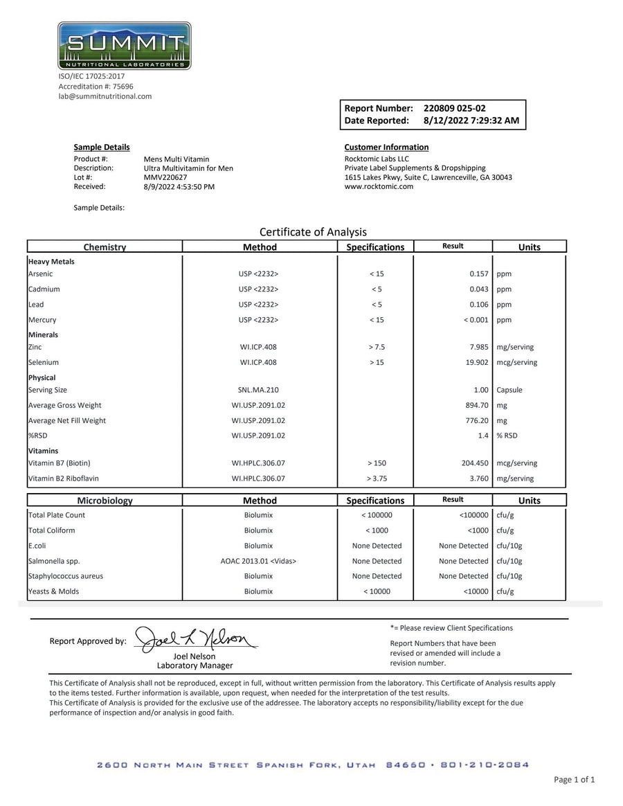VITAL - MEN’S DAILY MULTI certificate