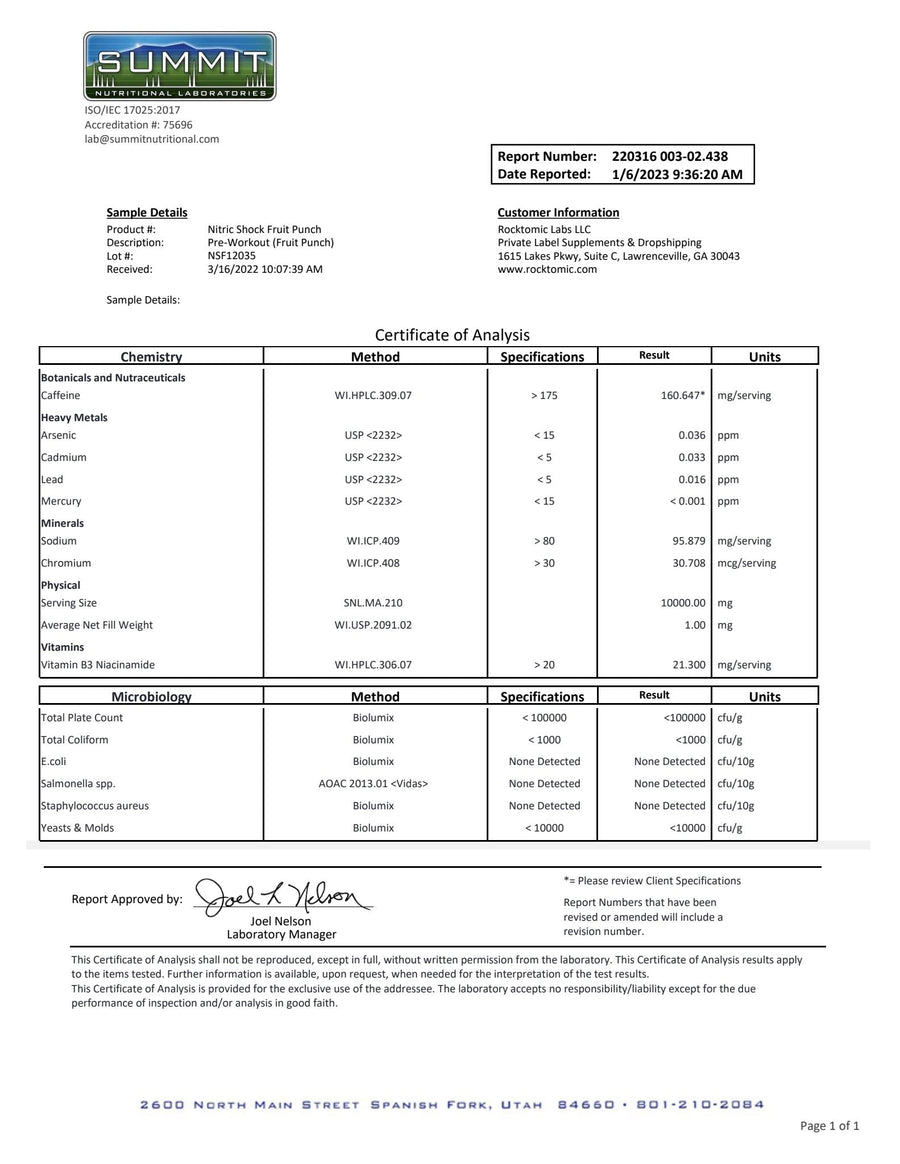 Charge – Pre-Workout - Fruit Punch certificate