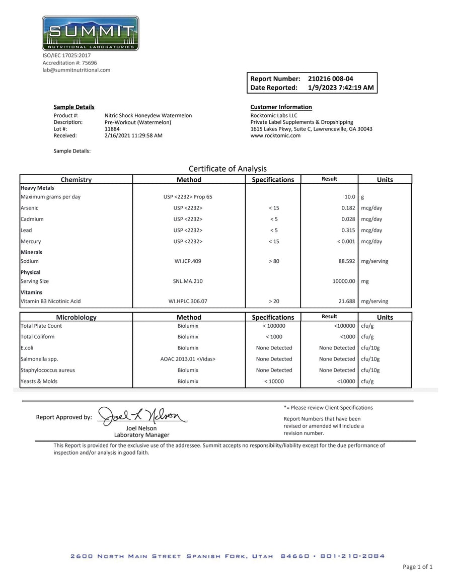 Charge – Pre-Workout - Watermelon certificate