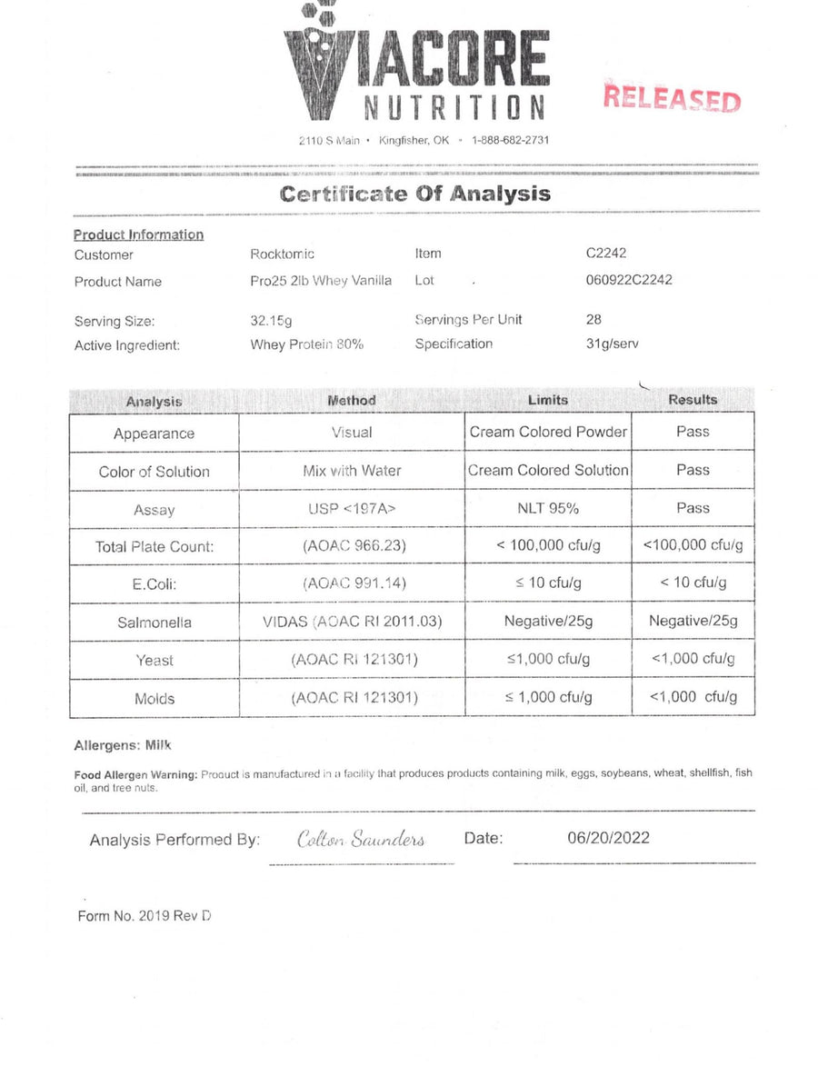 Fuel – Whey Protein (Vanilla, 2lb) certificate