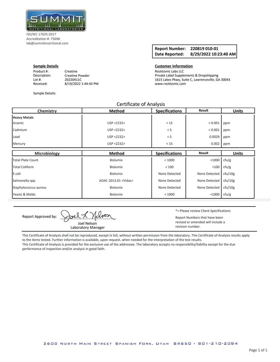 Power – Creatine Monohydrate certificate