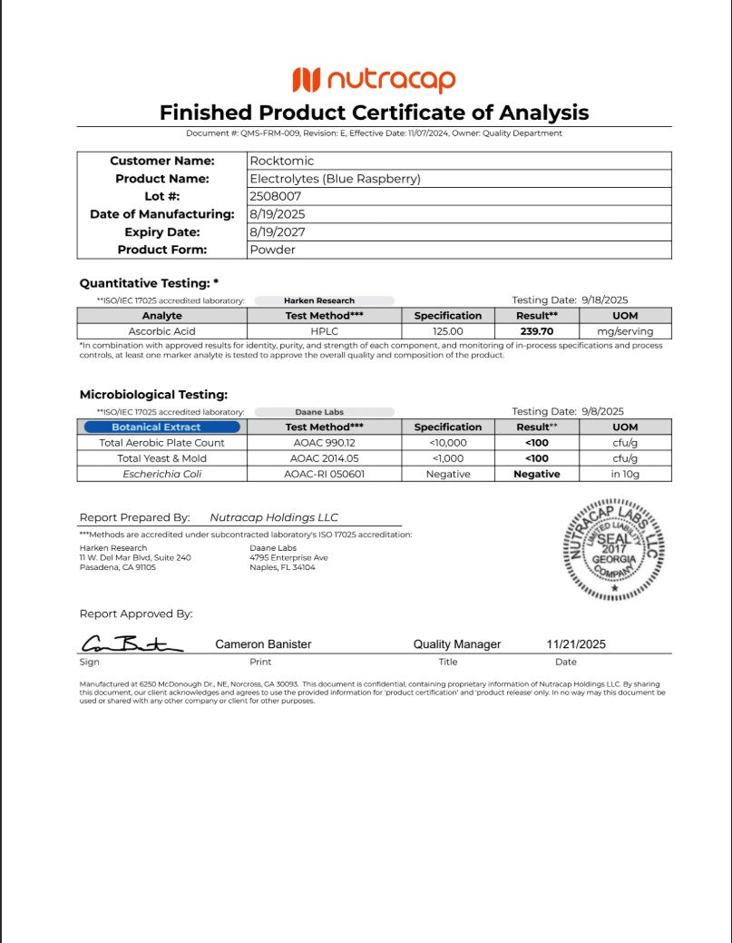 ION Recovery – Hydration & Electrolyte Blend certificate